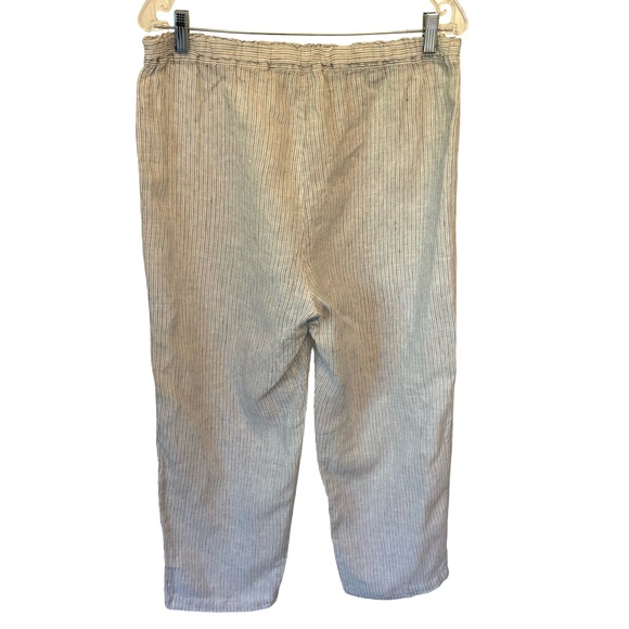 Eileen Fisher Pinstripe Gray Linen Pull On High Rise Pant Size Medium Pre-Loved - Picture 3 of 9